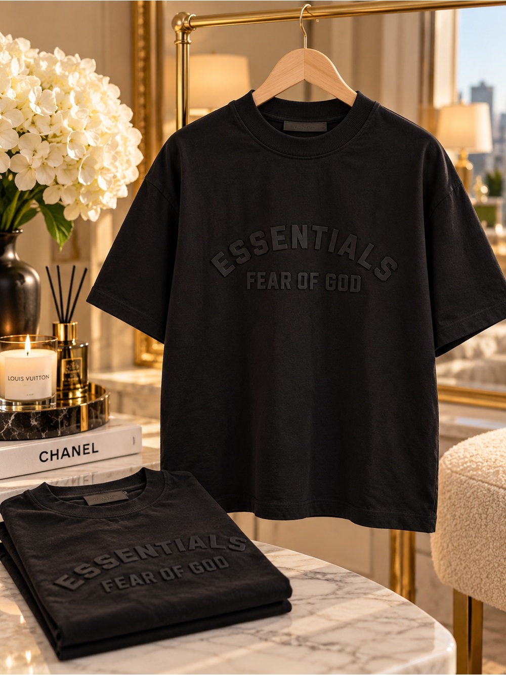 Fear of God ESSENTIALS Black Arch Logo T-Shirt Size S NWOT
